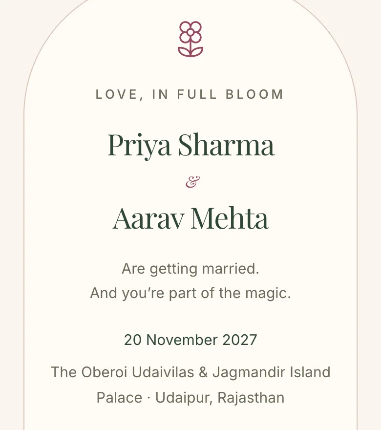 Floral Whimsy invitation website on a phone