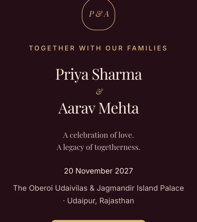 Royal Heritage invitation website on a phone